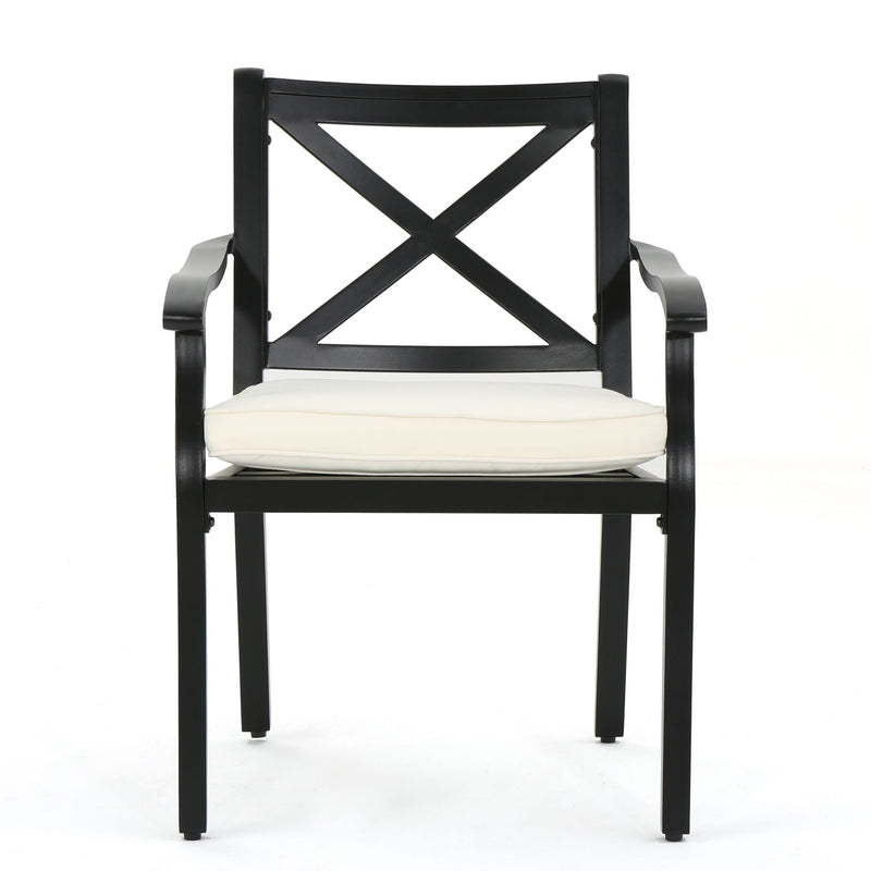 Outdoor Dining Chair Set With Water Resistant Cushions - Black / Ivory