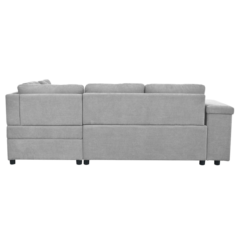 L Shaped Couch With Pull Out Bed And Storage Sectional Sleeper Sofa With Hidden Storage, Wide Armrest With Storage, For Living Room, Apartment, Bedroom, Office