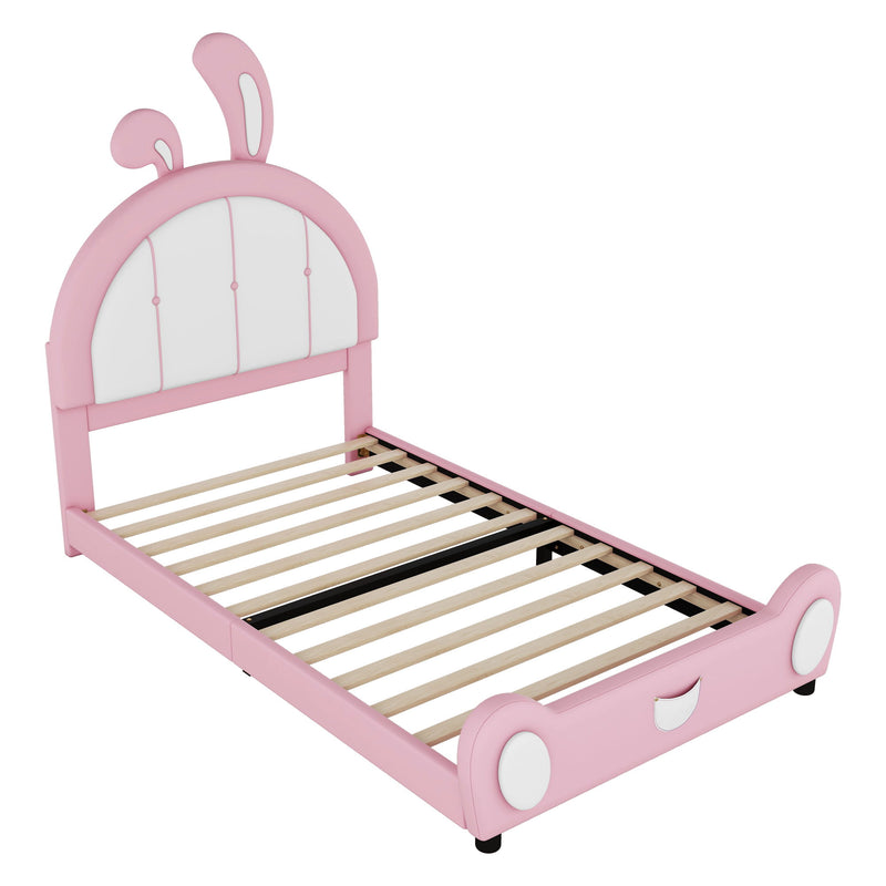 Upholstered Platform Bed With Rabbit Shaped Headboard