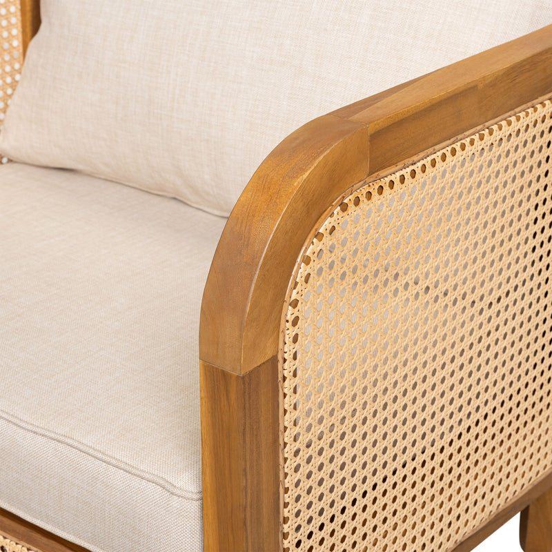 Kirkby - Bohemian Outdoor Patio Cushioned Arm Chair With Weatherproof Wooden Frame - Teak / Beige