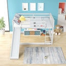 Full over Full Bunk Bed with Slide and Ladder in White Color