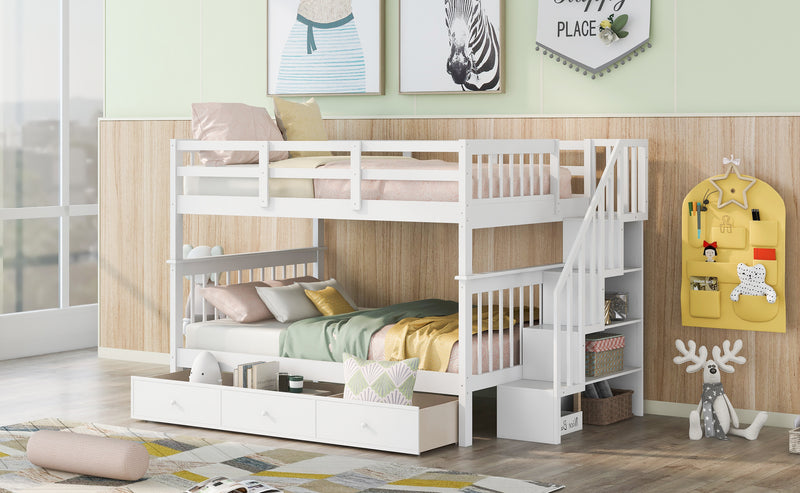 Stairway Full-Over-Full Bunk Bed with Drawer, Storage and Guard Rail for Bedroom, White ( old sku: LP000310AAK )