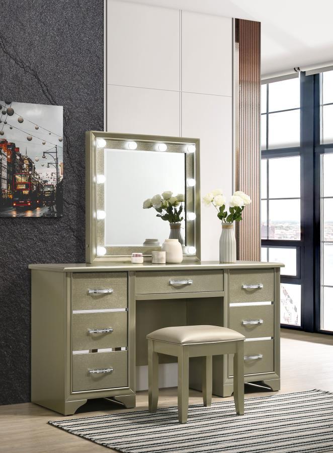 Beaumont - 7-Drawer Vanity Set With Lighting - Champagne