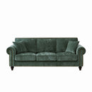 3 Seater Sofa With Tufted Upholstery, Rolled Arms, Nailhead Trim