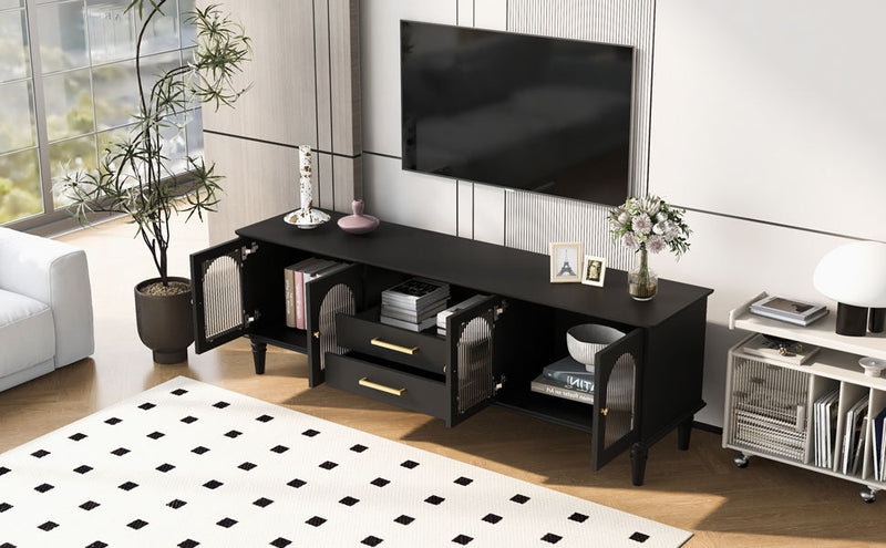 Retro TV Stand With Fluted Glass Doors