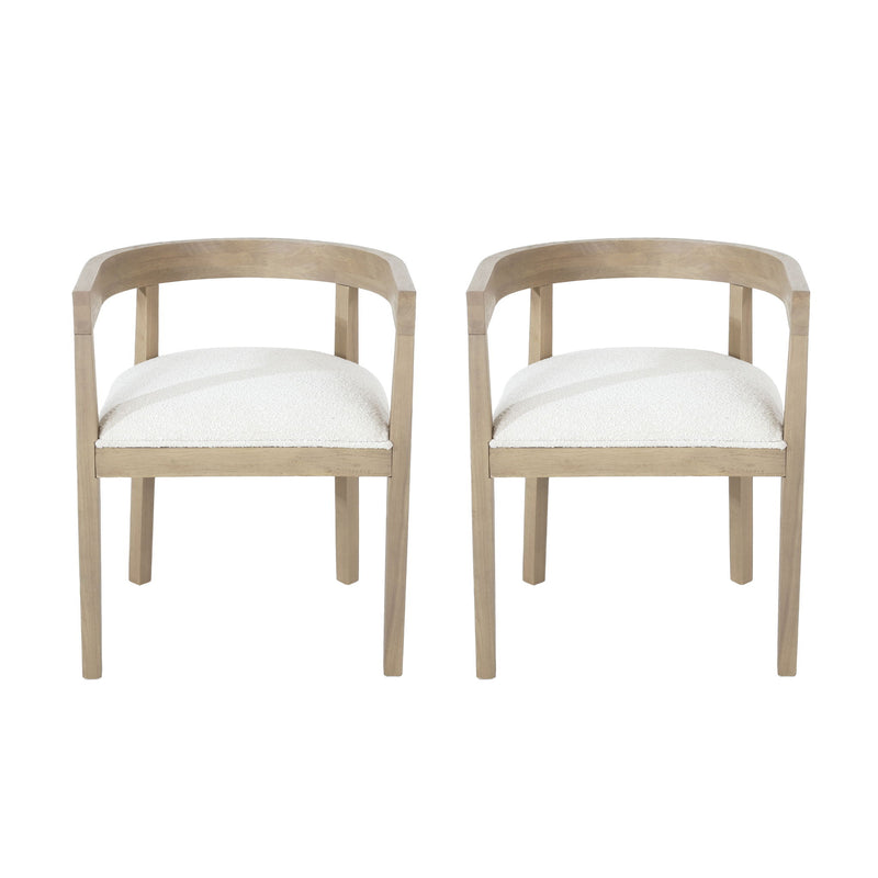 Modern Mid Century Dining Arm Chair Set With Upholstered Frame - Natural