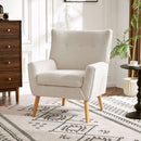 Ergonomic Accent Chair With Button Tufted Design And Rubber Wood Legs - Almond