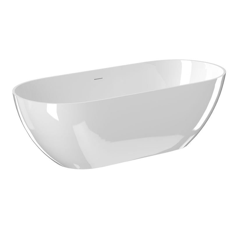 59" Freestanding Solid Surface Bathtub, Luxury Man-Made Stone Resin Freestanding Soaking Bathtub With Overflow And Pop-Up Drain For Contemporary Bathroom 22S03-59Gw - Glossy White