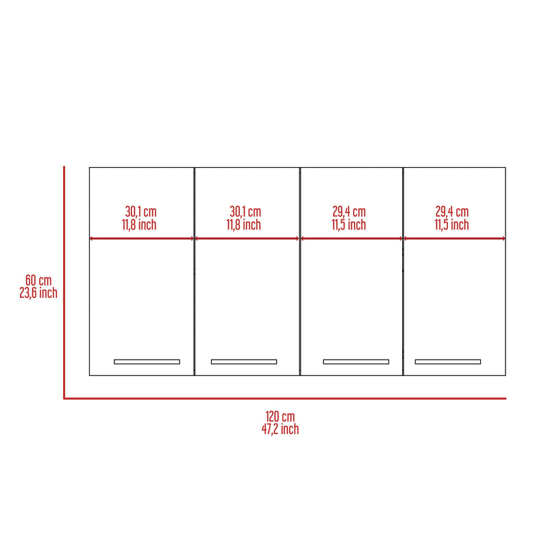 Wall Cabinet Four Doors, With Two Internal Shelves And Internal Plate And Glass Organizer - White