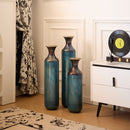 Modern Droplet Shaped Floor Vase Set, Glazed Metal Decorative Vases 3 Piece Home Decor - Aqua Blue