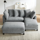 Upholstered L Shaped Sectional Sofa With Storage, Movable Ottoman, And 6 Throw Pillows