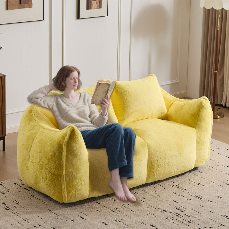 Giant Bean Bag Couch, Ultra Soft Fluffy Loveseat For Living Room Reading Chair With Pillows - Yellow