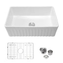 Ceramic Farmhouse Sink With Deep Basin And Stainless Steel Grid