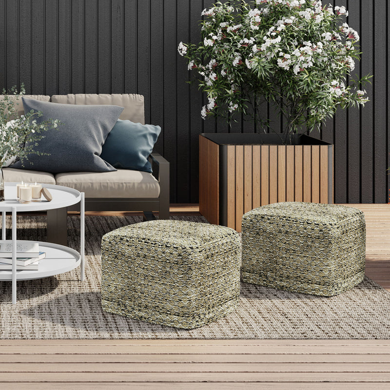 Janelle - Square Woven Outdoor / Indoor Pouf - Multi Color