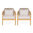 2 Piece Outdoor Acacia Wood Patio Club Chair, Patio Furniture Arm Chair With Woven Rope Backrest, Deep Seating For Porch - Light Teak / Beige