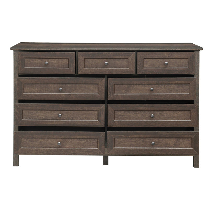 Rustic Storage Dresser With 9 Drawers And Silver Handle