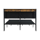 Modern Bed Frame With LED Lights, Upholstered Headboard, USB Charging