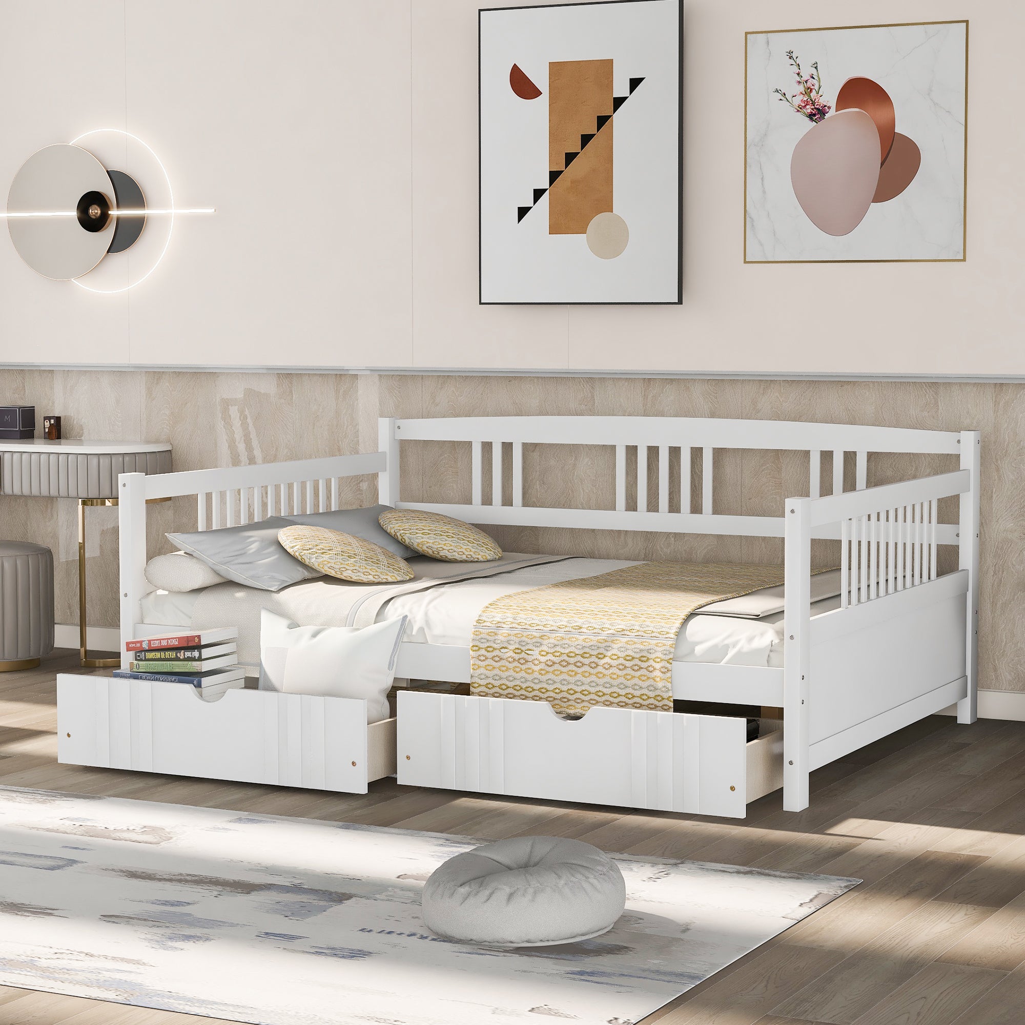 Full Size Daybed Wood Bed with Two Drawers,White(OLD  SKU:LP000058AAK) - Atlantic Fine Furniture Melbourne FL