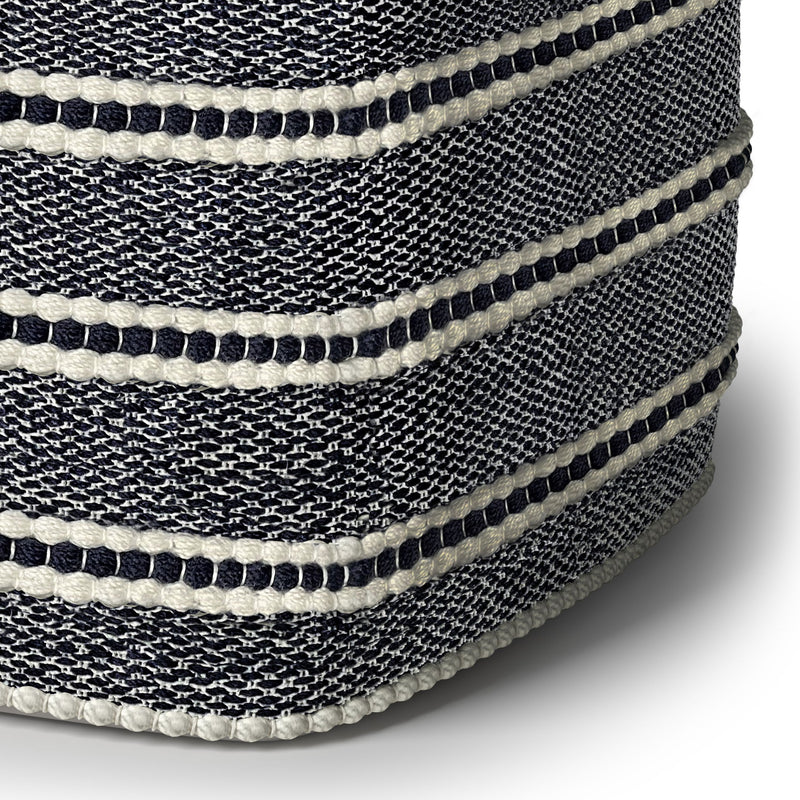 Corrie - Square Woven Outdoor / Indoor Pouf - Navy / White