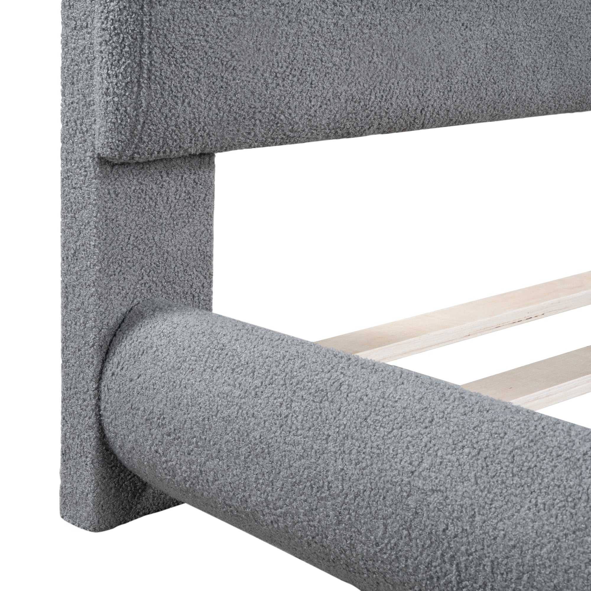Teddy Fleece Full Size Upholstered Platform Bed with Thick Fabric, Solid Frame and Stylish Curve-shaped Design, Gray - Atlantic Fine Furniture Melbourne FL
