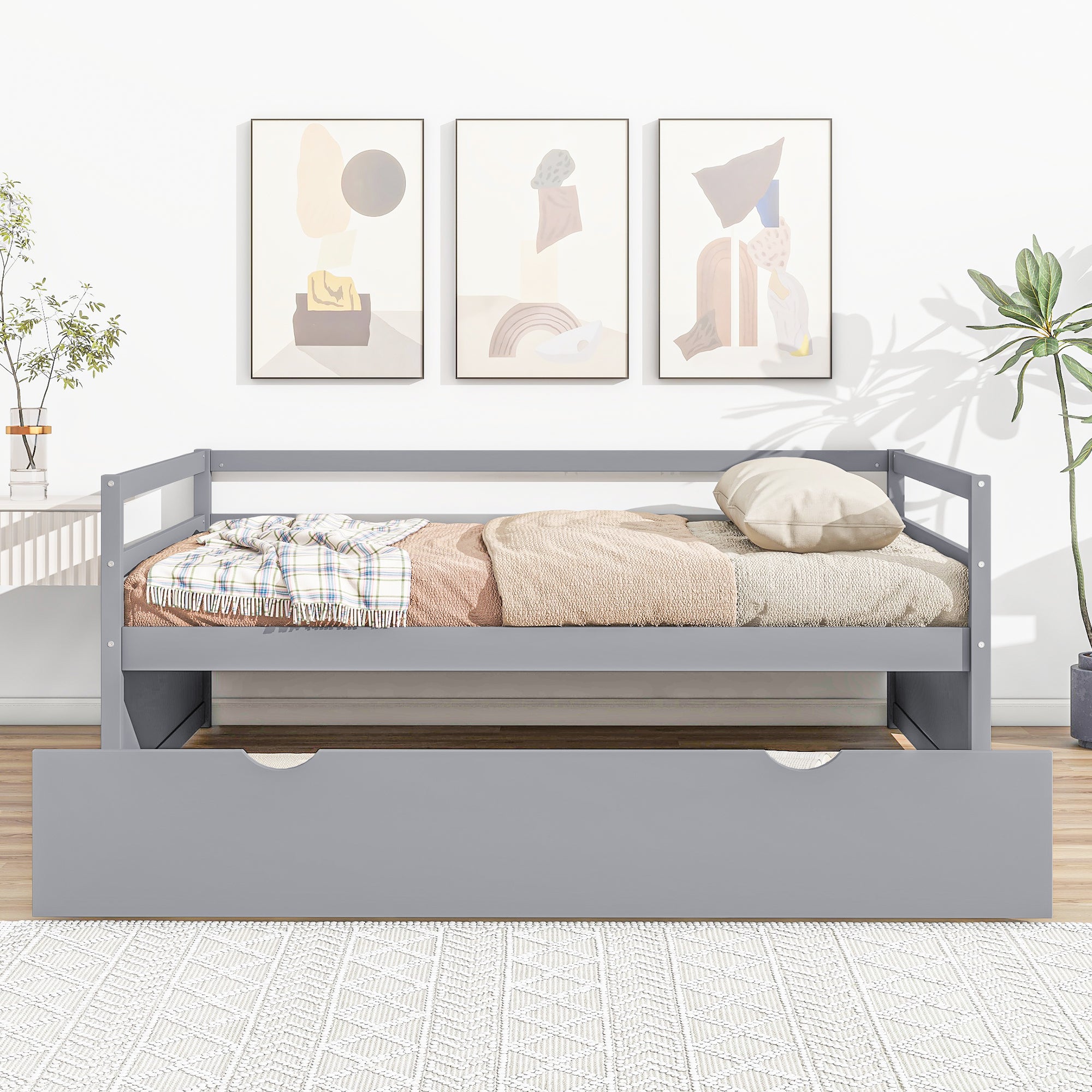 Twin Size Wood Daybed with Twin Size Trundle, Gray - Atlantic Fine Furniture Melbourne FL