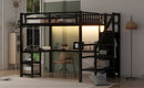 Metal Full Loft Bed with Wardrobe and LED Light, Full Size Loft Bed with L Shaped Desk and USB for Kids Teens Adults, Black (Expect arrival date 2024/5/19)