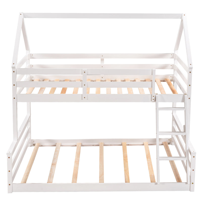 Twin Over Full House Bunk Bed With Built-In Ladder