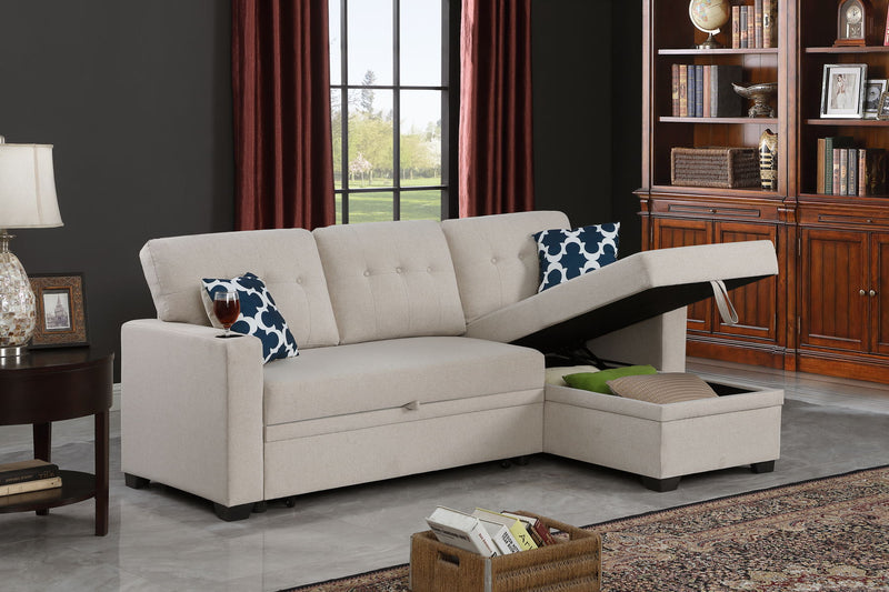 82" Width Sectional With Storage Chaise And Cupholder Armrest