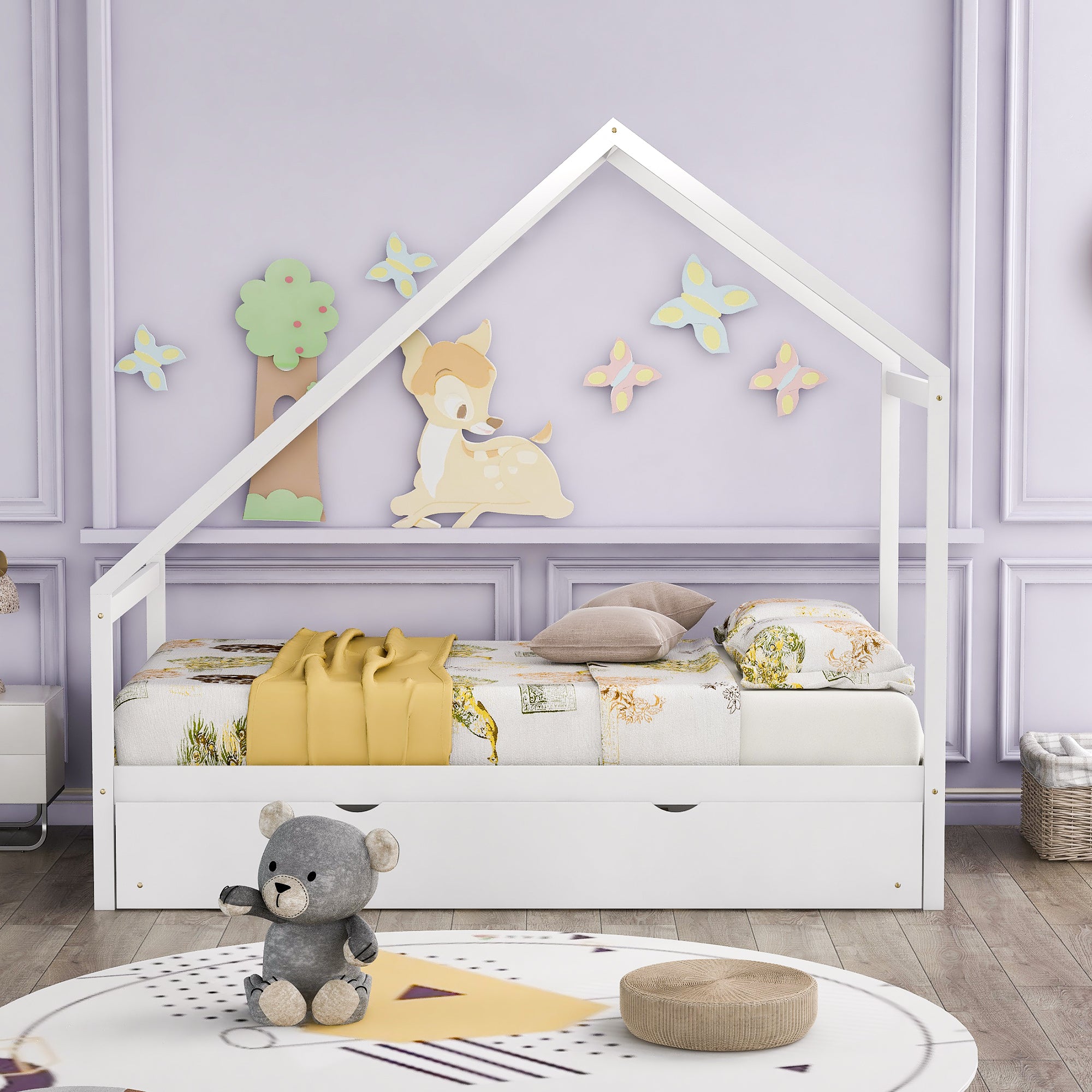 Twin Size Wooden House Bed With Twin Size Trundle, White - Atlantic Fine Furniture Melbourne FL