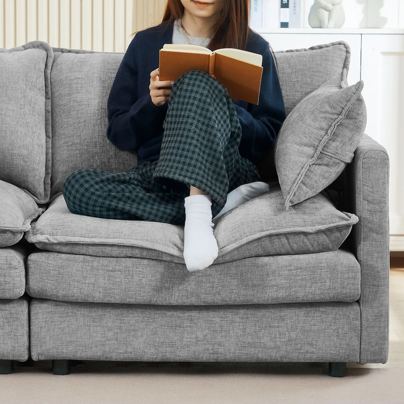 Modular Sectional Sofa L-Shaped Couch Set With Movable Ottoman - Gray