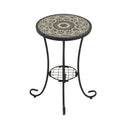 Ceramic Tile And Iron Patio Side Table With Shelf