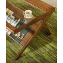 Coffee Table With Tempered Glass Top, Solid Wood Frame - Walnut