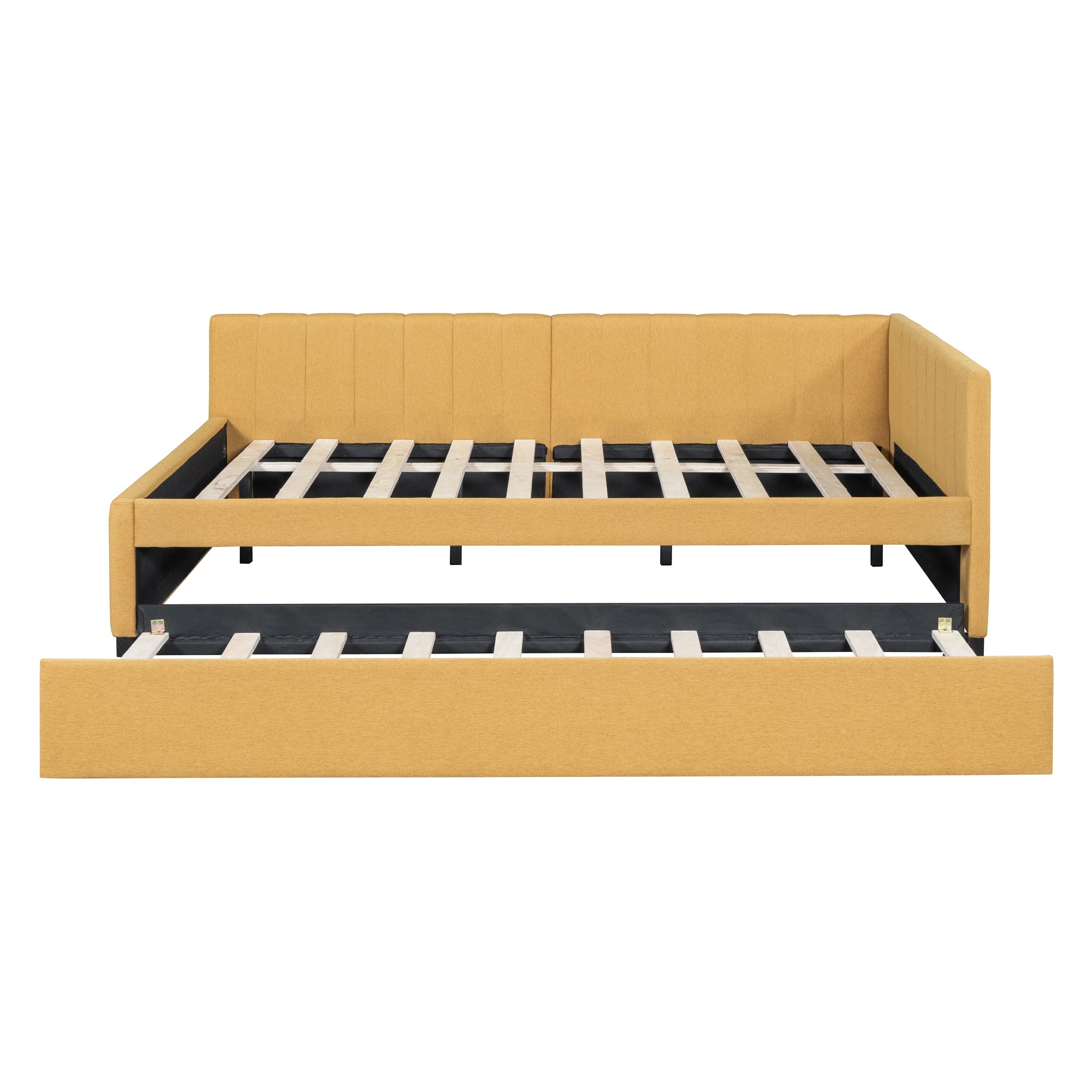 Full Size Upholstered Daybed with Trundle Sofa Bed Frame No Box Spring Needed, Linen Fabric(Yellow) - Atlantic Fine Furniture Melbourne FL