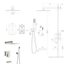 Square Shower System With Waterfall Tub Spout And Rough In Valve, Wall Mounted
