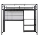 Metal Loft Bed With Desk, 3 Shelves And Ladder
