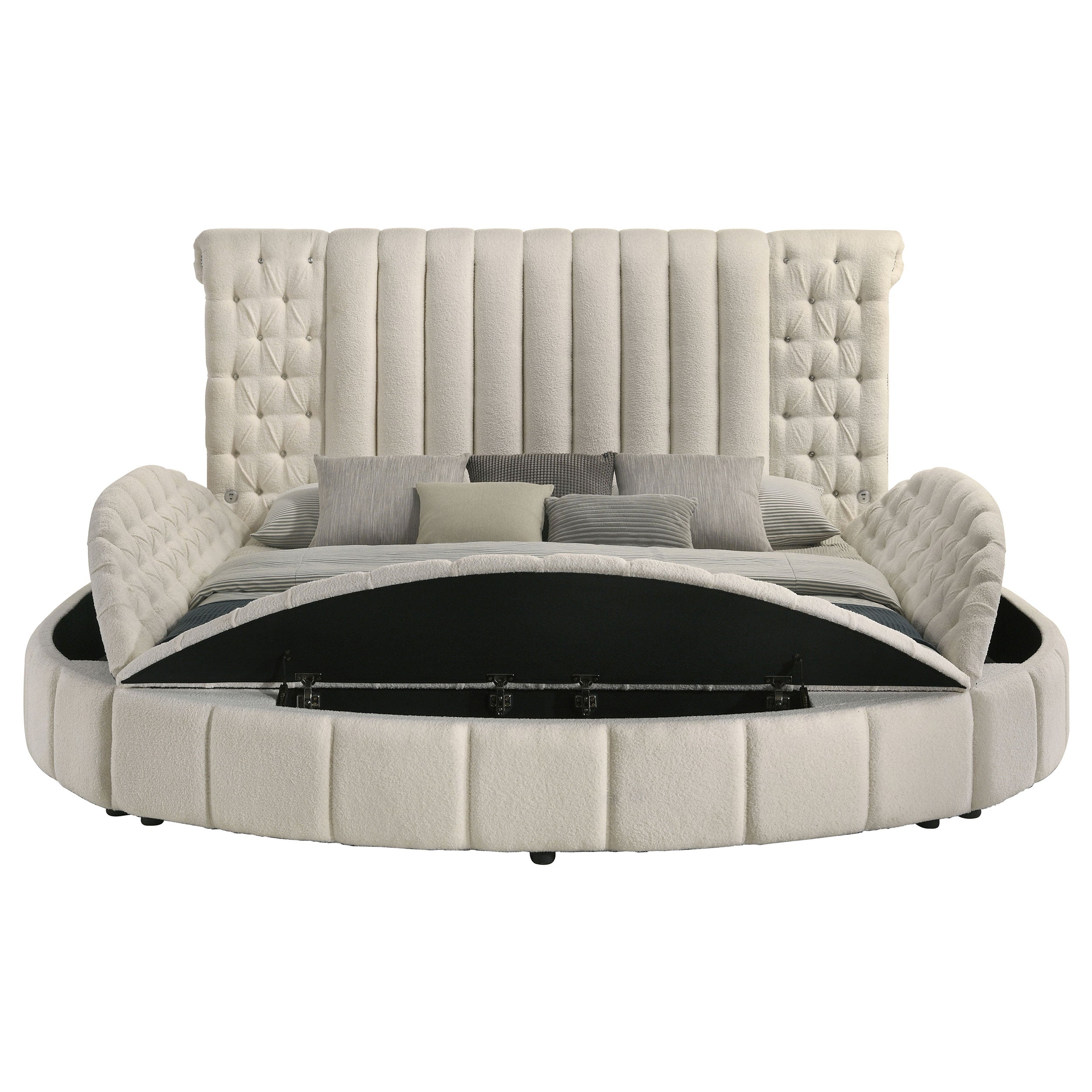 Sonya Upholstered Eastern King Round Storage Bed Ivory — view 4