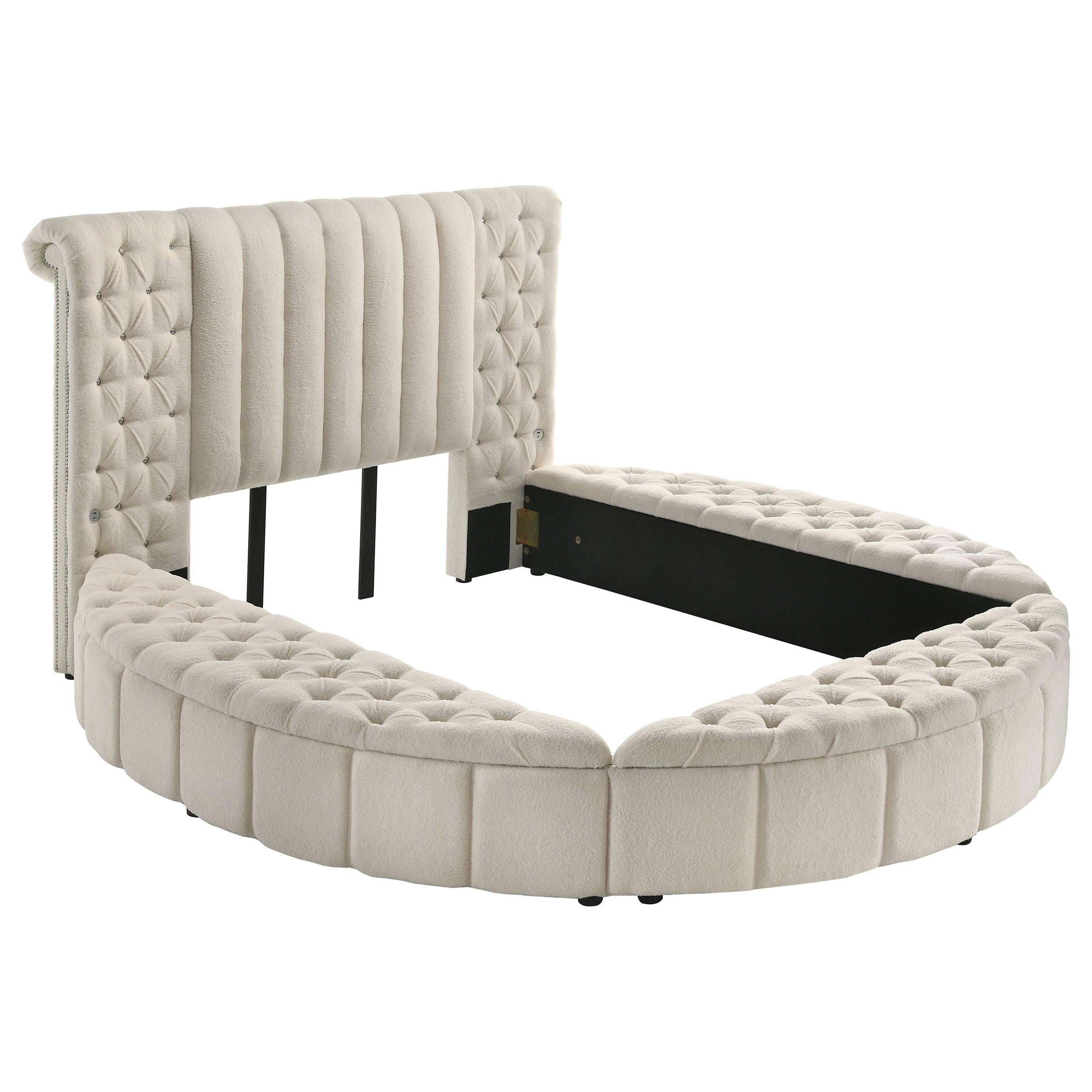 Sonya Upholstered Queen Round Storage Bed Ivory — view 1