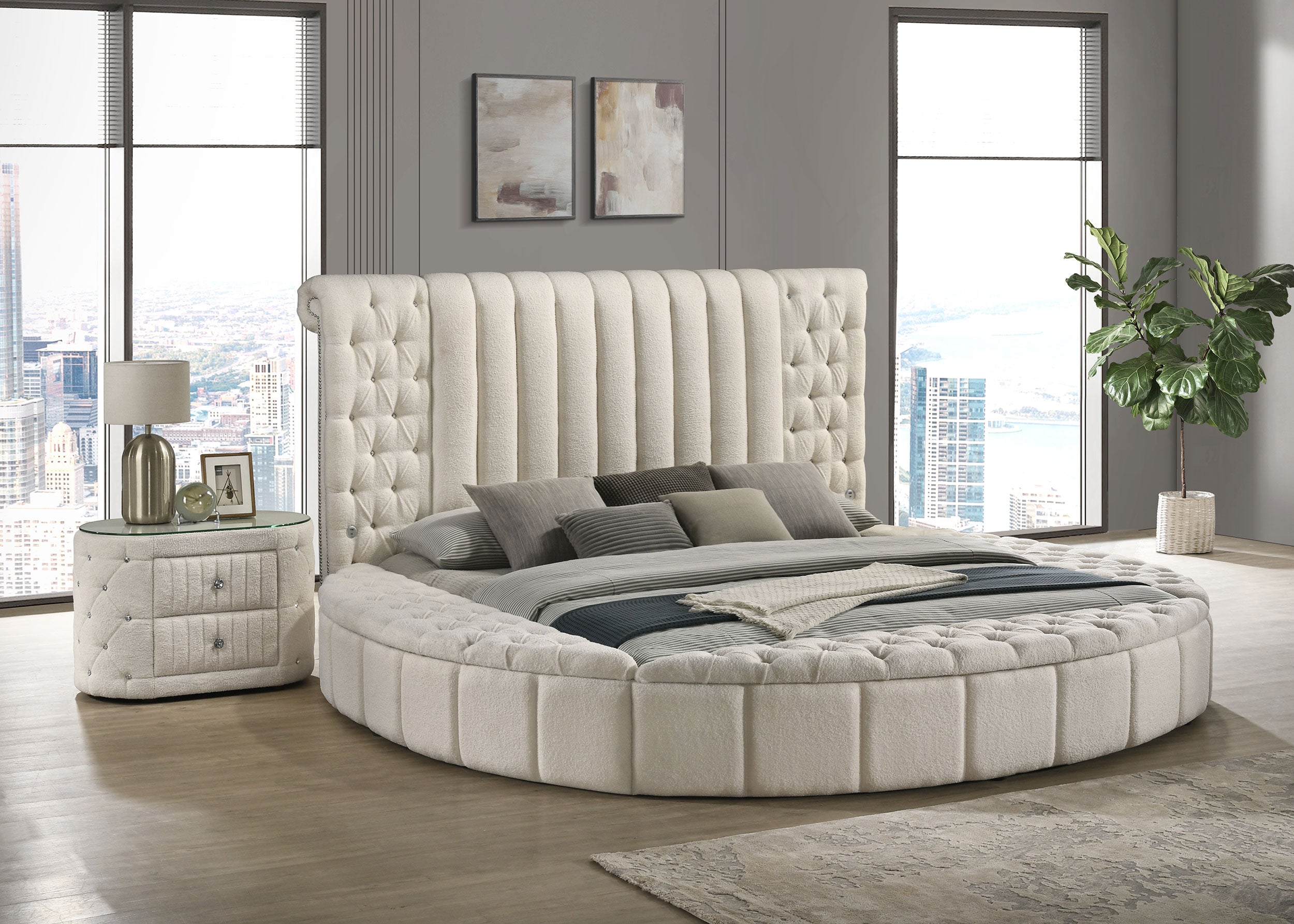 Sonya Upholstered Queen Round Storage Bed Ivory — view 13