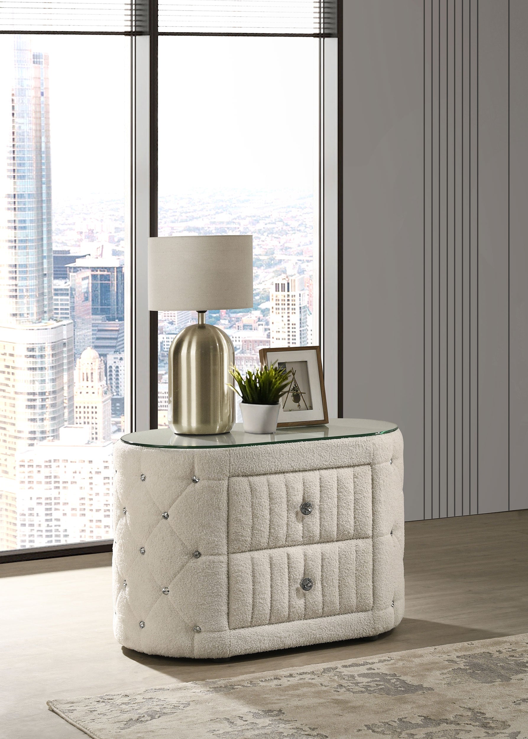 Sonya 2-drawer Upholstered Nightstand Bedside Table Ivory — view 2