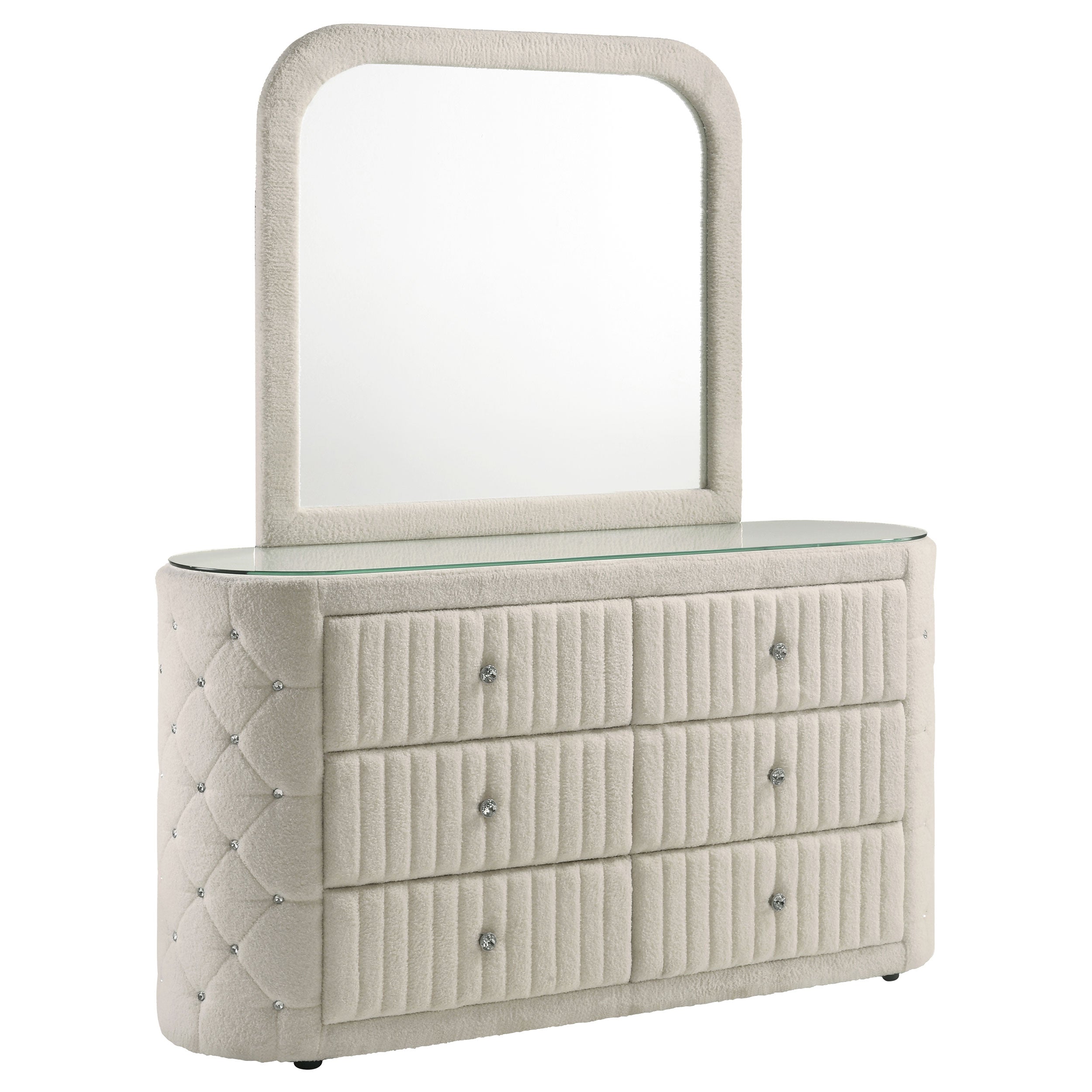 Sonya 6-drawer Upholstered Bedroom Dresser with Mirror Ivory — view 1