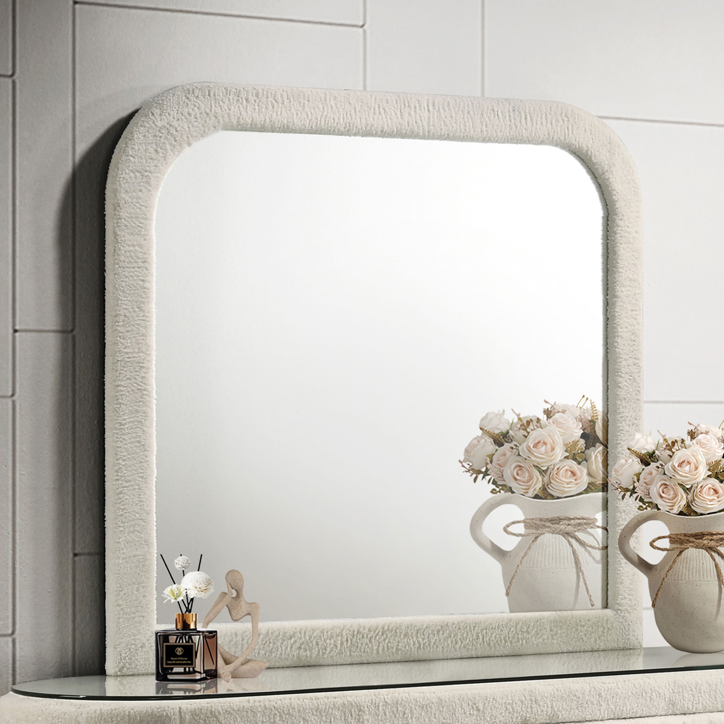 Sonya Upholstered Bedroom Dresser Mirror Ivory — view 2