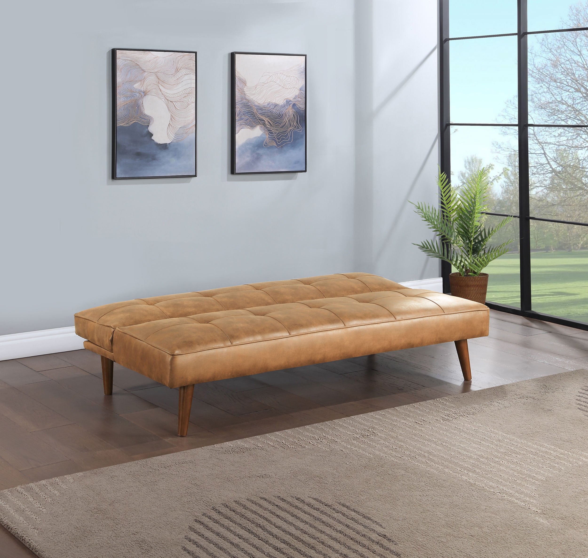 Jenson Upholstered Tufted Convertible Sofa Bed Saddle Brown — view 3