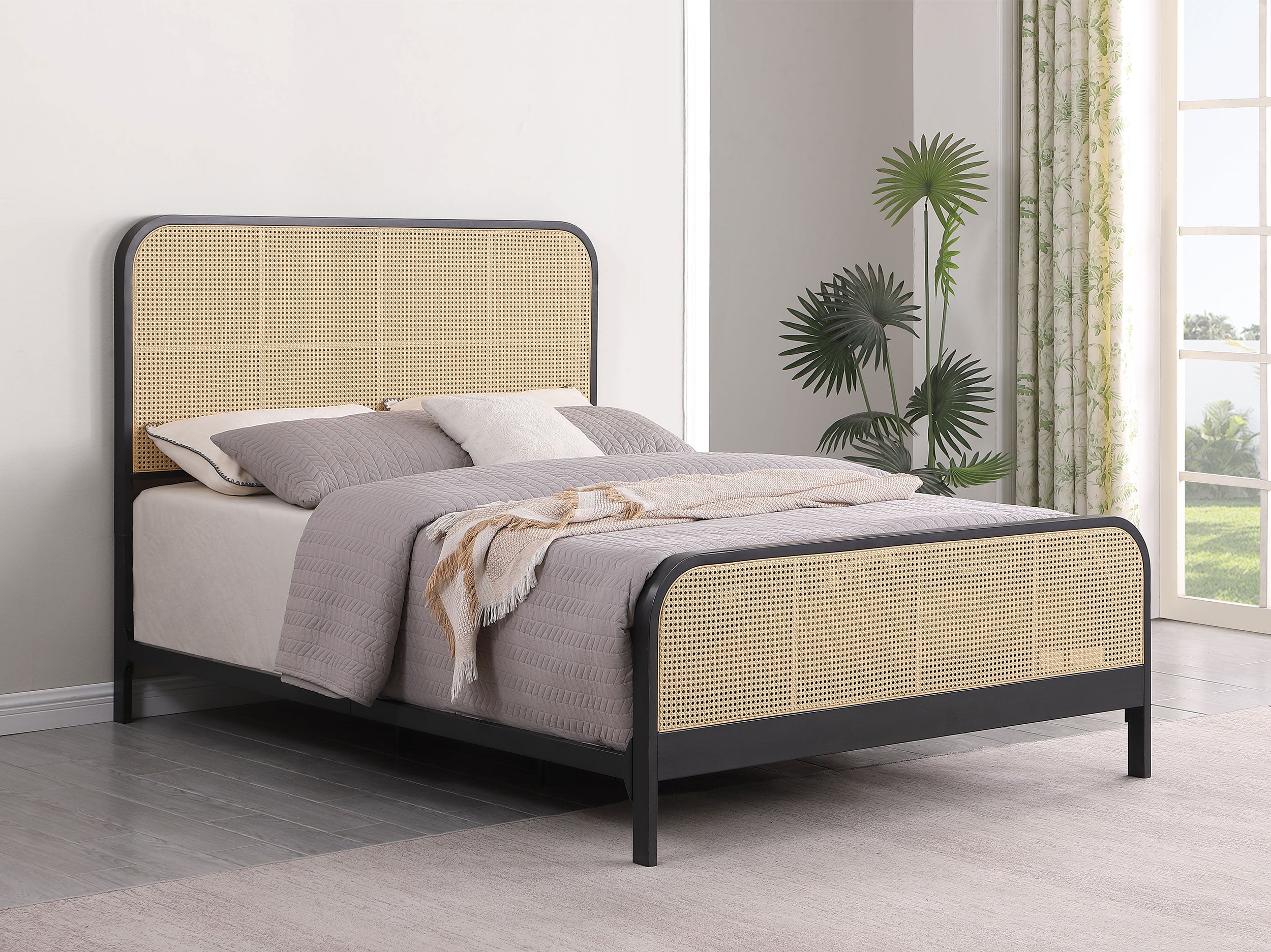 Lanewood Open Cane Webbing Metal Queen Bed Black — view 2