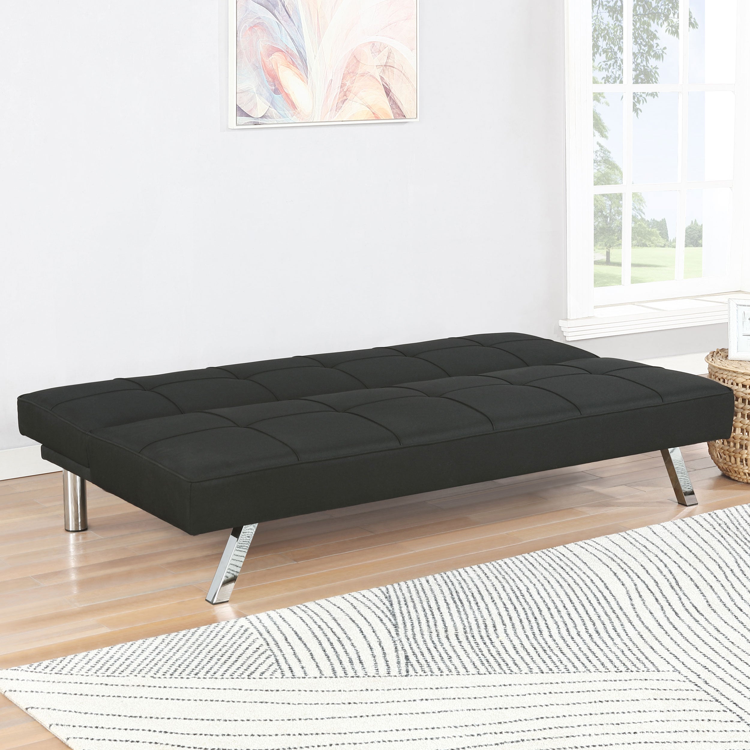Joel Upholstered Tufted Convertible Sofa Bed Black — view 3