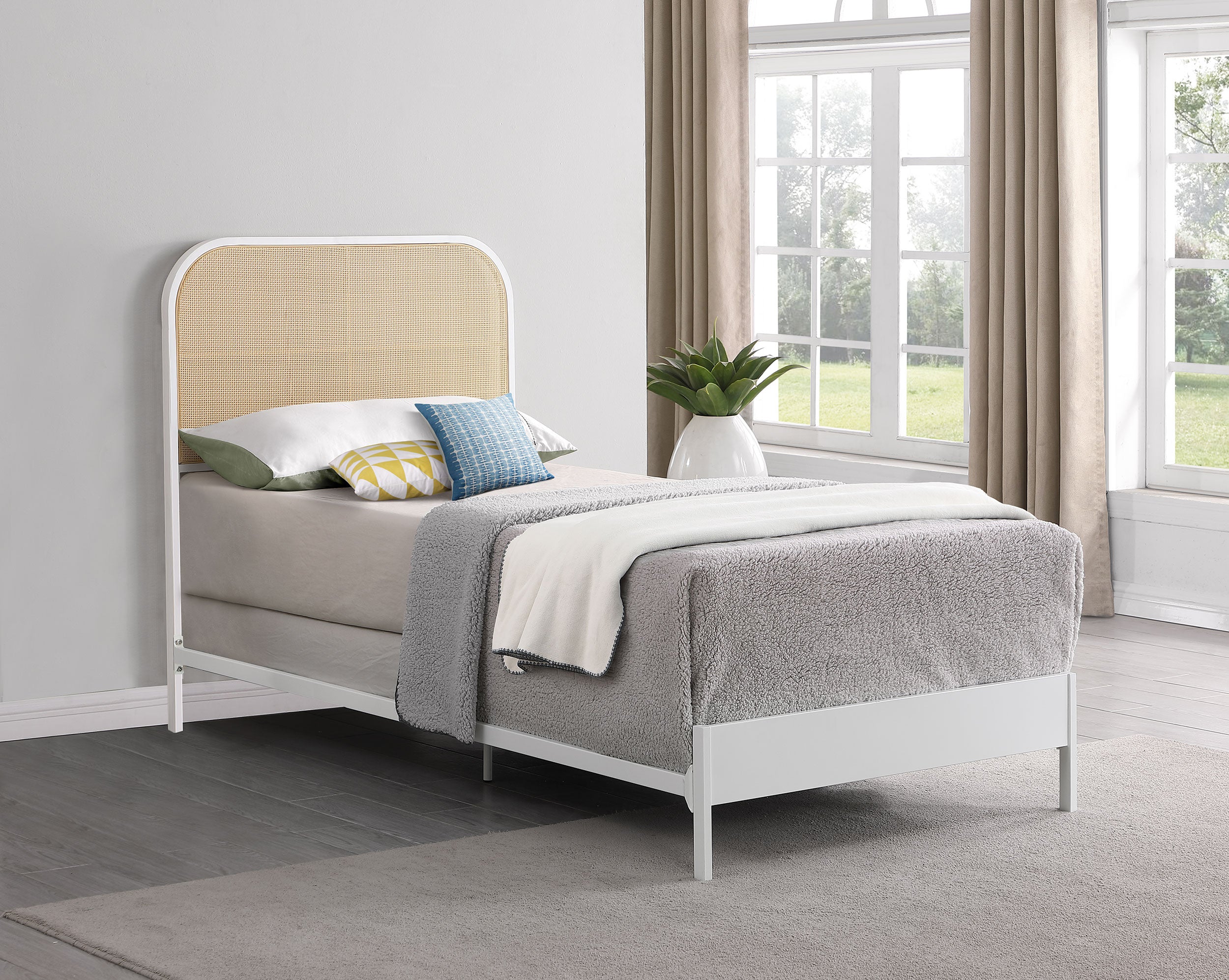 Amherst Radio Weave Rattan Metal Twin Bed White — view 2