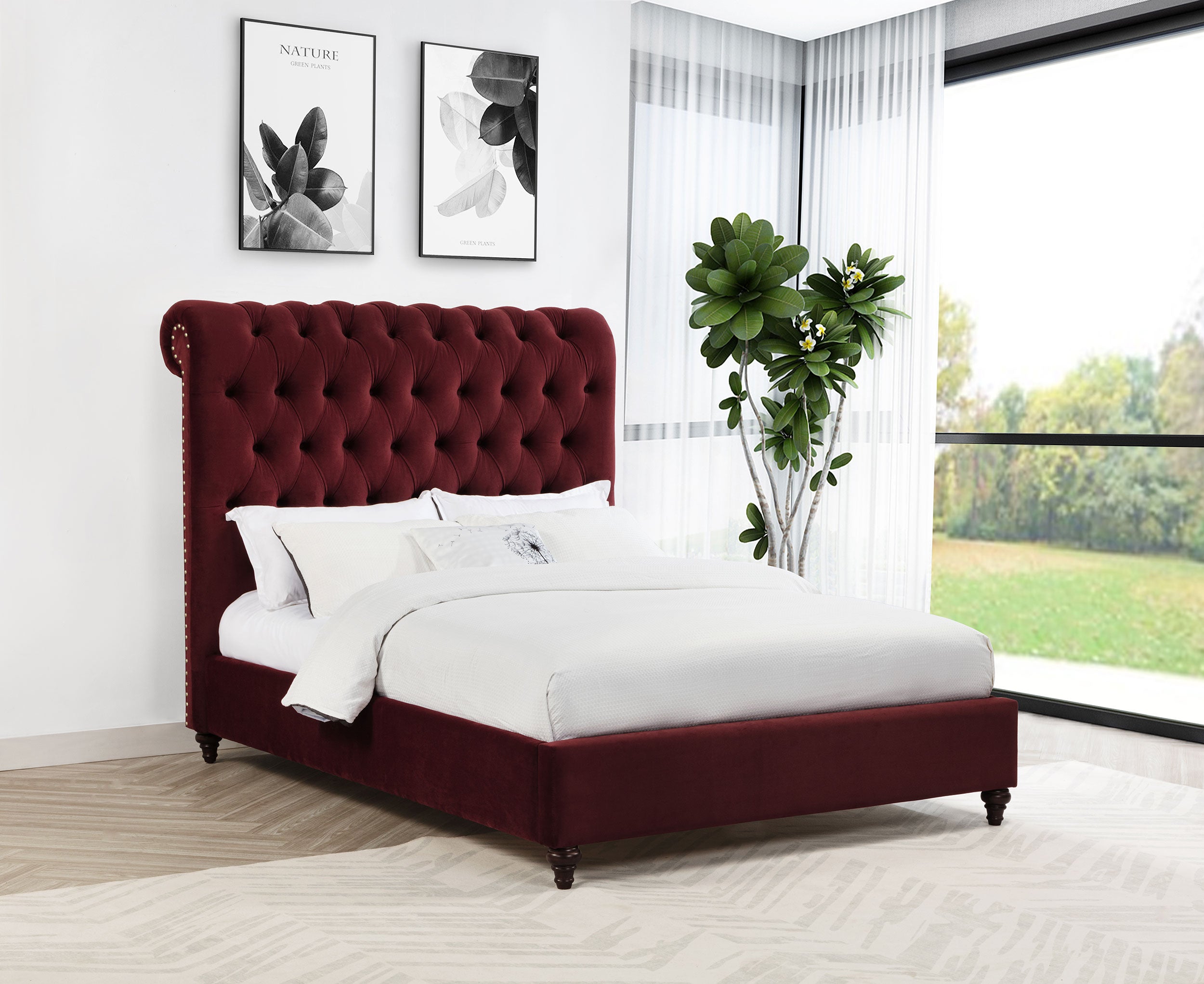 Devon 57-inch Upholstered Full Panel Bed Wine Red — view 2