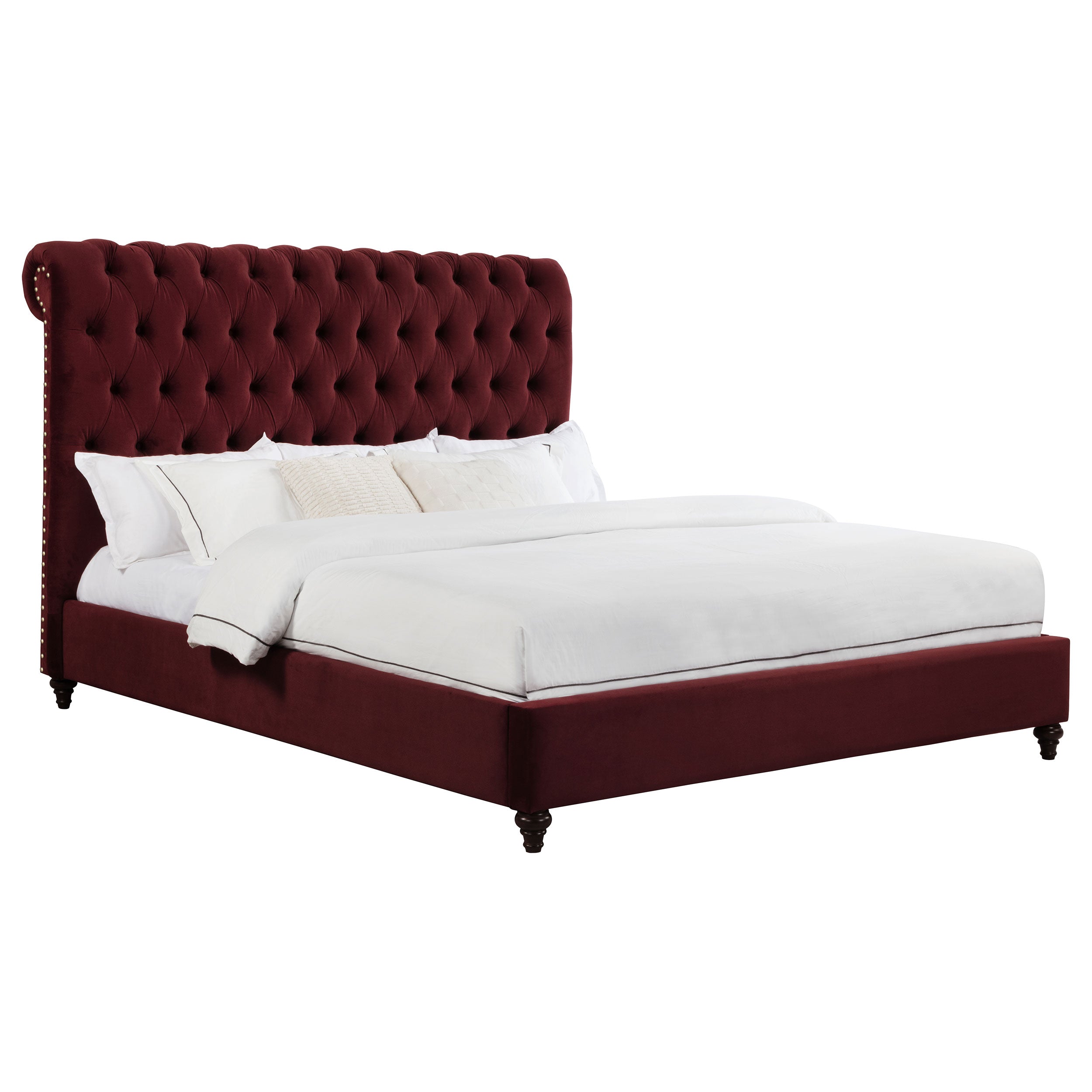 Devon 57-inch Upholstered Eastern King Panel Bed Wine Red — view 3