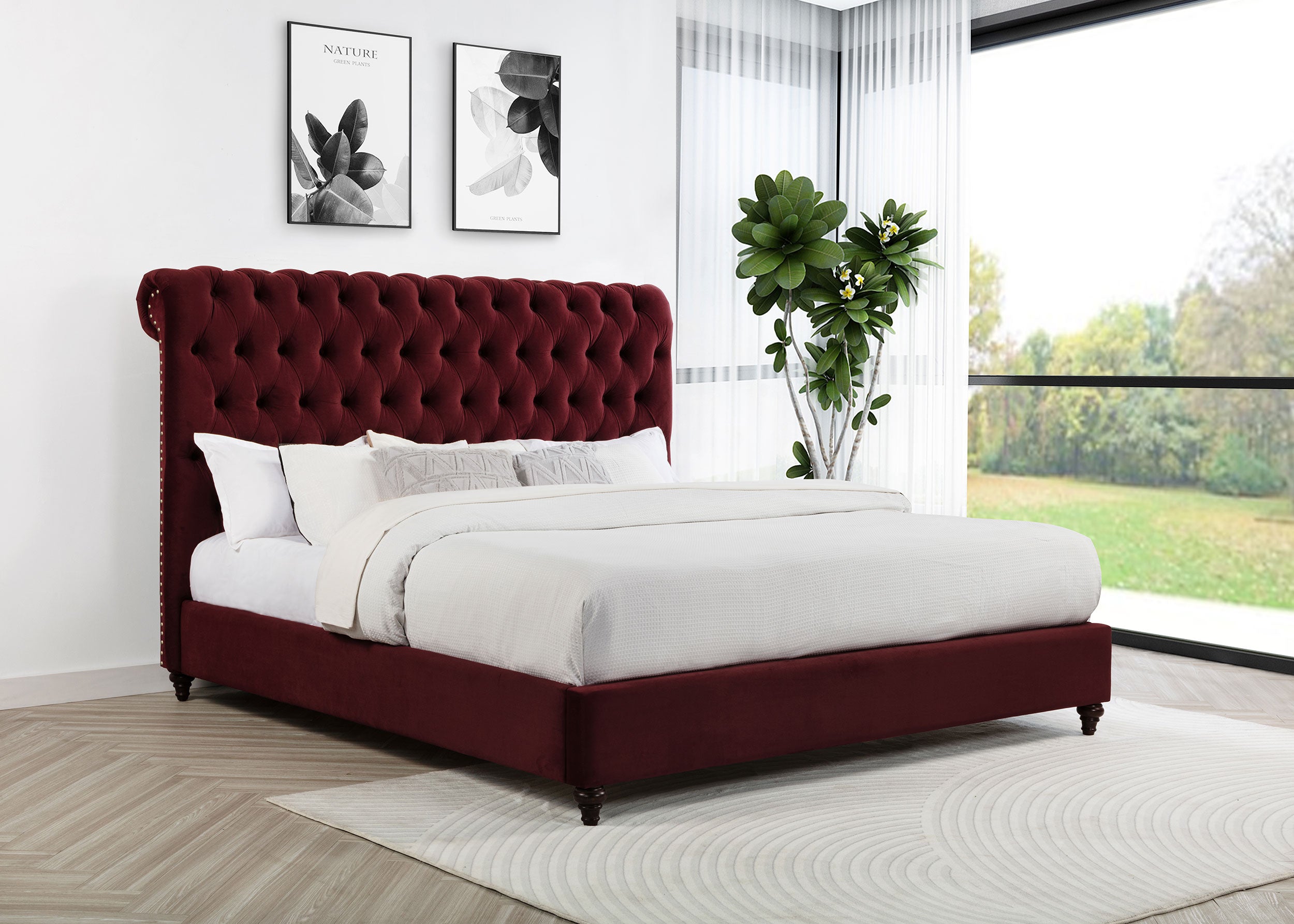 Devon 57-inch Upholstered California King Panel Bed Wine Red — view 2