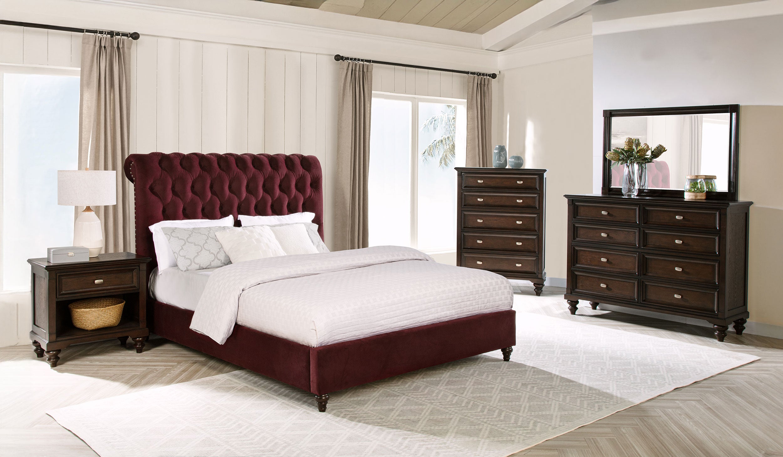 Devon 57-inch Upholstered California King Panel Bed Wine Red — view 10
