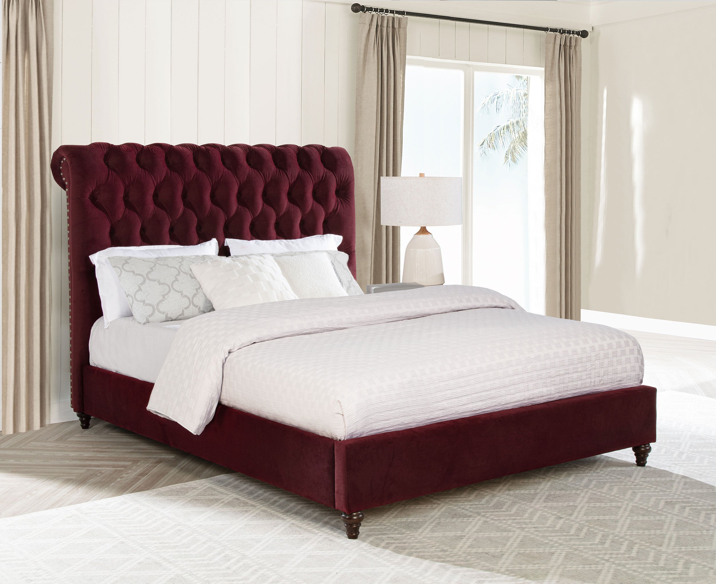 Devon 57-inch Upholstered Queen Panel Bed Wine Red — view 2